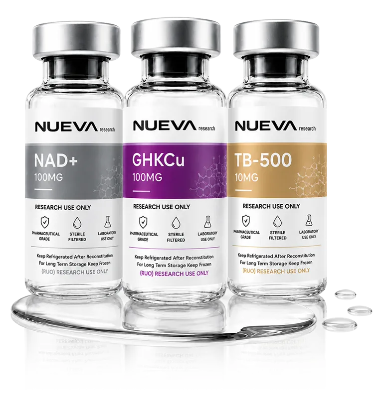 Nueva Research vials — NAD+, GHK-Cu and TB-500